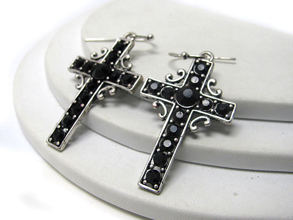 Crystal deco cross earring