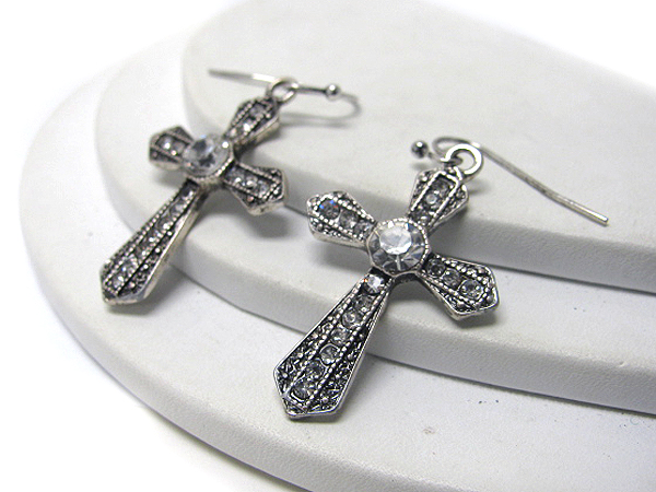 Crystal deco cross earring