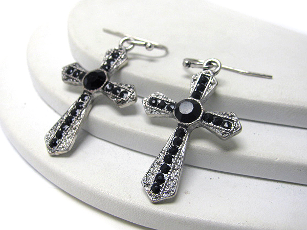 Crystal deco cross earring