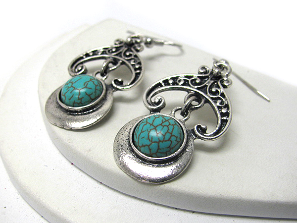 Round turquoise and antique silver earring