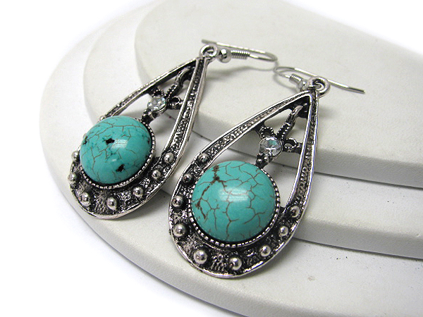 Round turquoise and antique silver earring