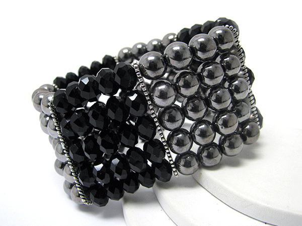 Five line metal and crstal ball link stretch bracelet