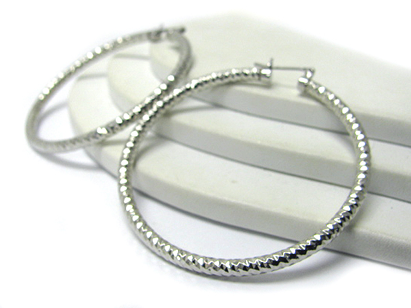 Textured metal large light weight hollow hoop earring - hoops