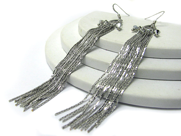 Crystal dangling and multi long metal chain drop earring