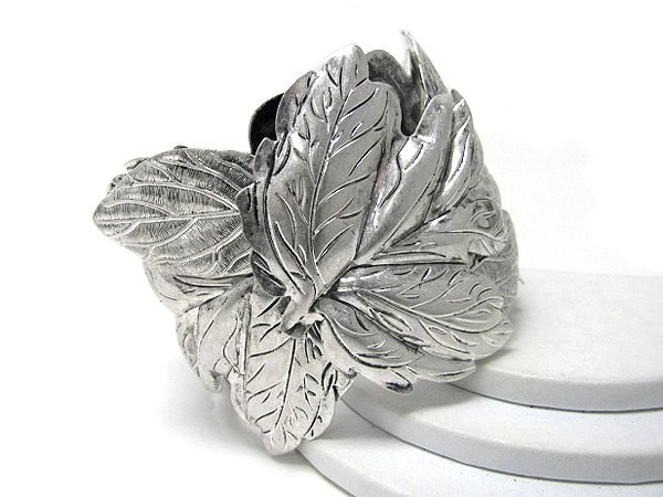 Wide metal leaf cuff bracelet