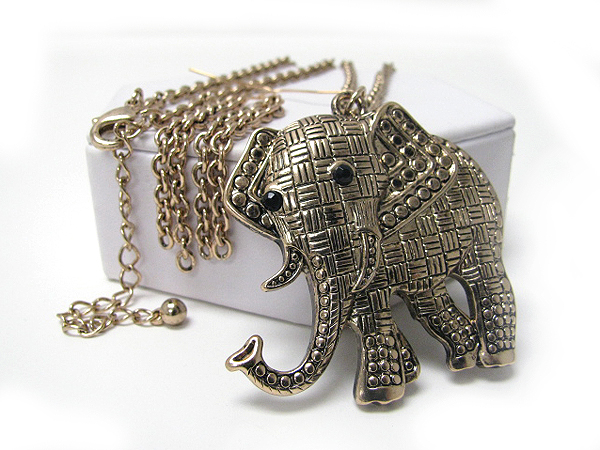 Crystal eyed large elephant long necklace earring set