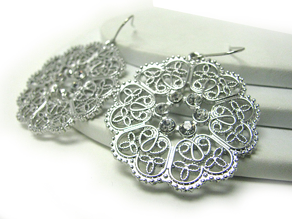 Crystal deco large metal filigree earring