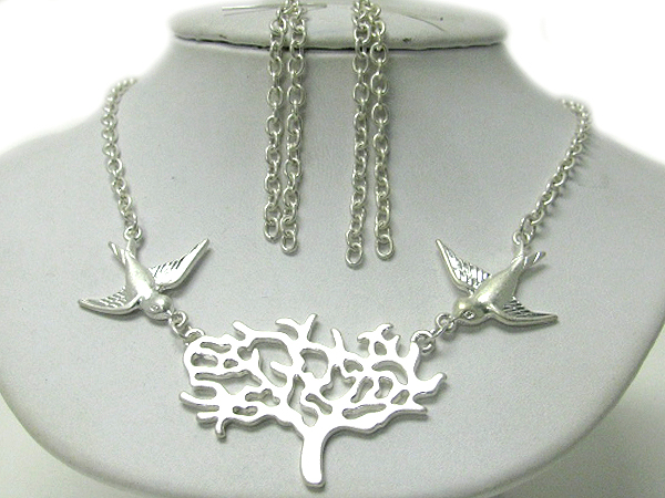 Tree of life and dove pendant necklace earring set