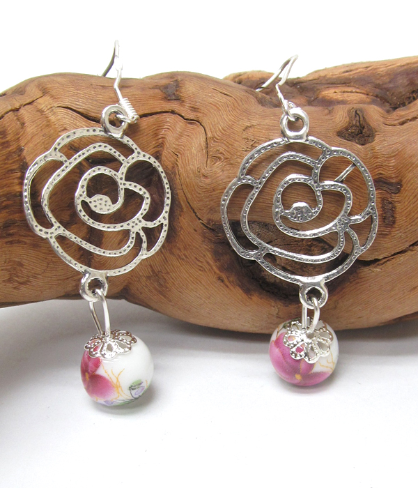 Vintage tibetan silver rose earrings