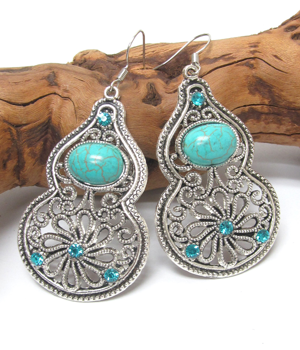 Vintage tibetan silver and turquoise earrings 