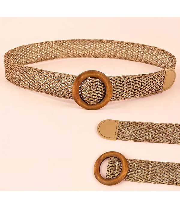 Straw braided round buckle belt