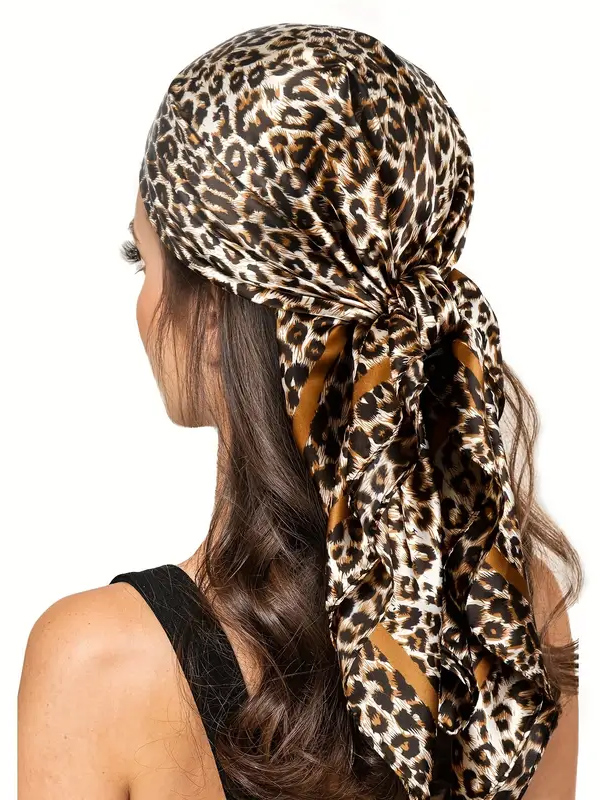 Animal print silky head scarf - leopard