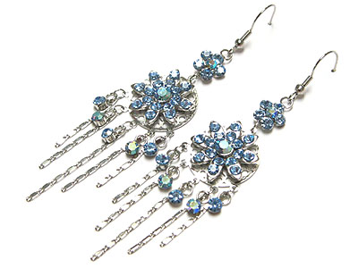 Crystal double flower and tail drop earring