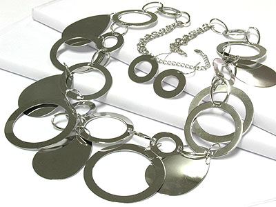 Polish metal ring and chain link necklace and earring set