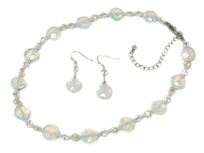 Semi precious stone neckalce and earring set snow quartz