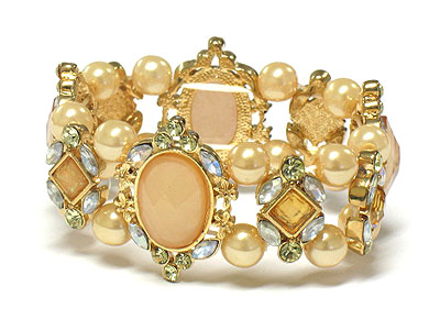 Crystal deco double pearl beads stretch bracelet