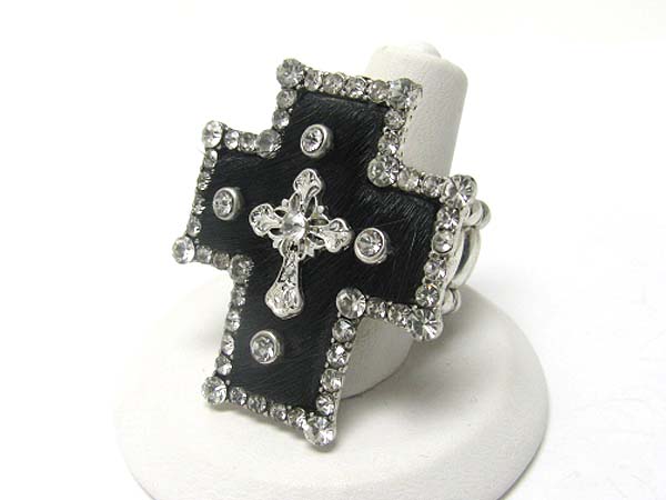 Fur and crystal deco cross stretch ring