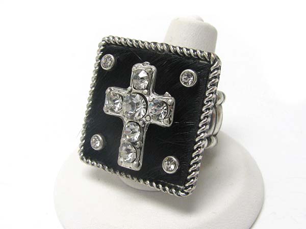 Fur and crystal deco cross stretch ring