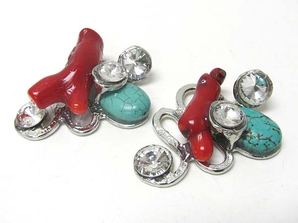 Crystal coral turquoise earring