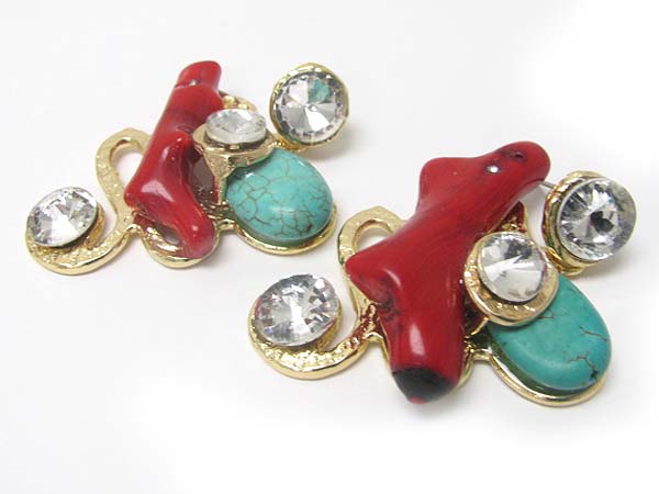 Crystal coral turquoise earring