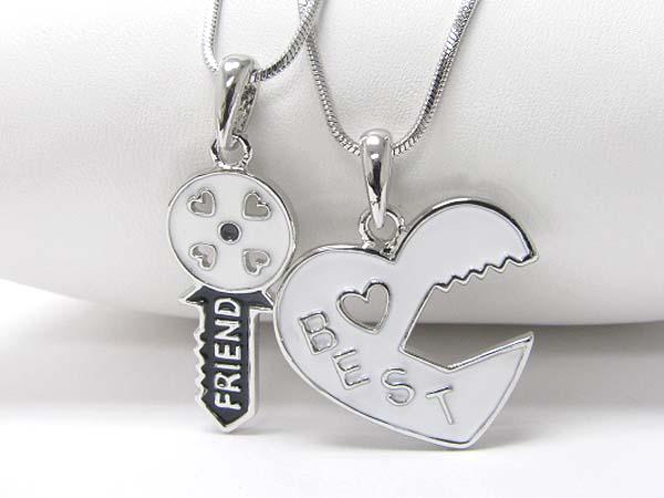 Made in korea whitegold plating metal epoxy best friend two pendants necklace