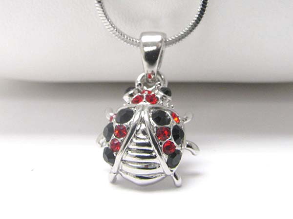 Made in korea whitegold plating crystal stud ladybug pendant necklace