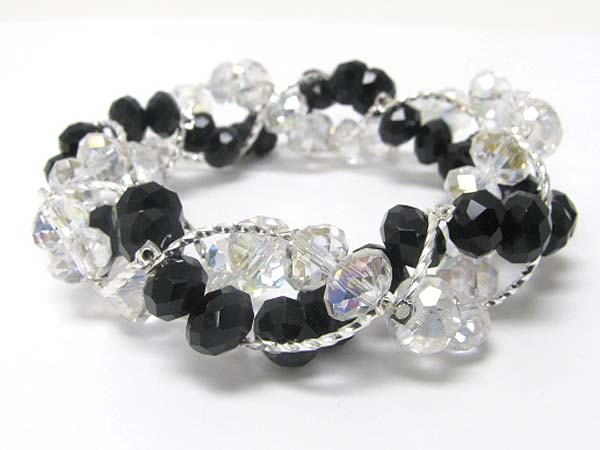 Crystal cut facet glass beads braided stretch bracelet