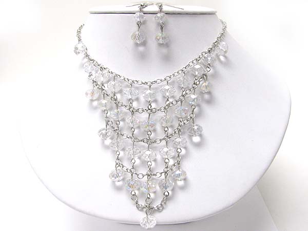 Crystal cut facet glass beads cascade drop necklace earring set