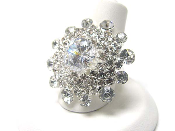 Crystal and rhinestone flower adjustable ring