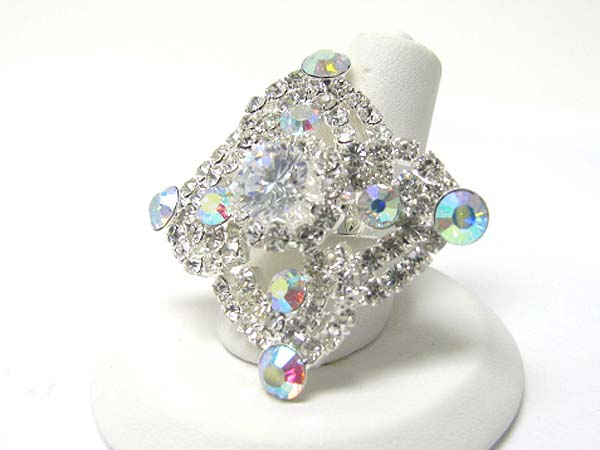 Crystal and rhinestone flower adjustable ring