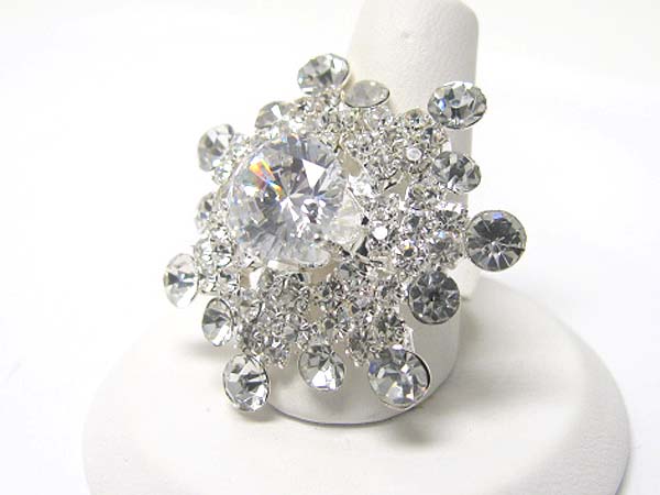 Crystal and rhinestone flower adjustable ring