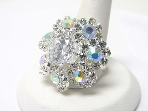 Crystal and rhinestone flower adjustable ring