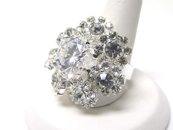 Crystal and rhinestone flower adjustable ring