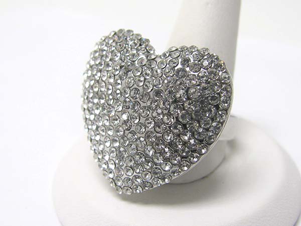 Crystal stud large heart ring