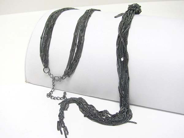 Multi chain knotted long necklace