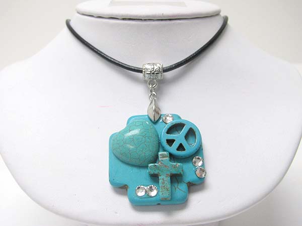 Turquoise heart cross peace mixed pendant necklace