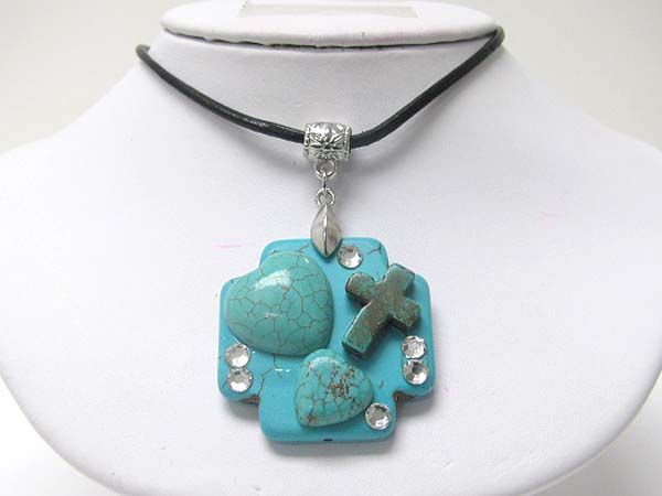 Turquoise heart cross mixed pendant necklace