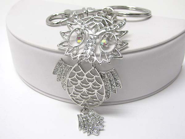 Crystal stud owl key chain charm