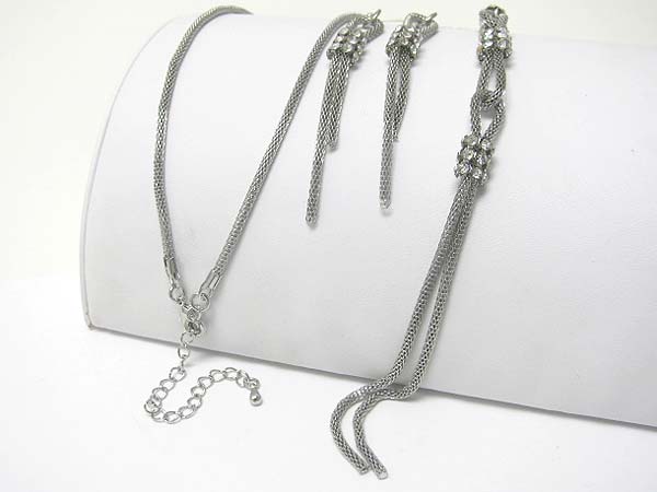 Crystal accent metal tube chain drop necklace earring set