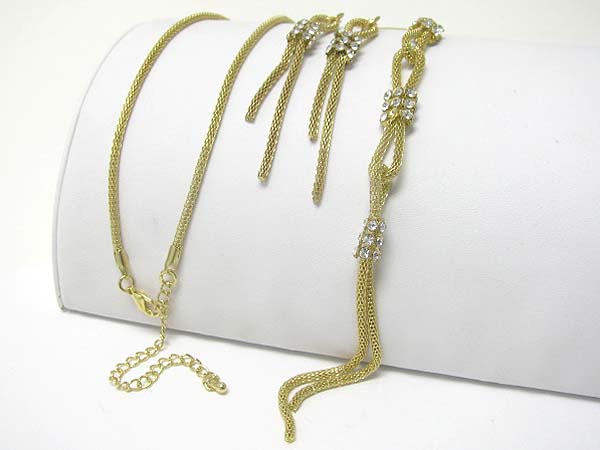 Crystal accent metal tube chain drop necklace earring set