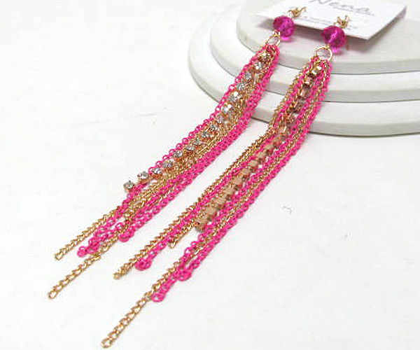 Crystal glass drop multi colorful fashion chain and crystal line drop earring