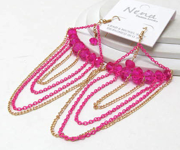 Crystal glass line drop colorful fashion connected chain drop earring