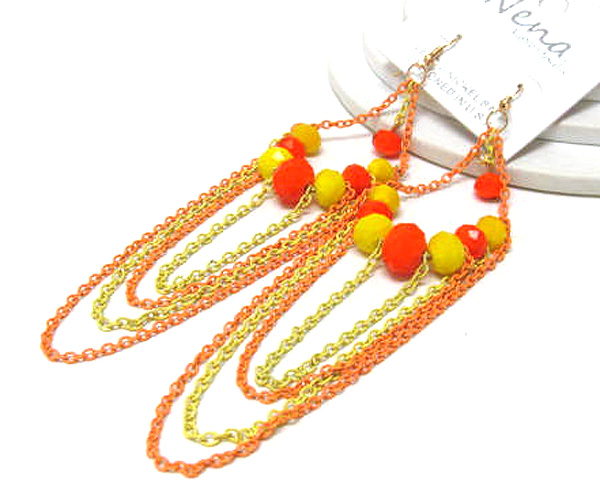 Crystal glass line drop colorful fashion connected chain drop earring