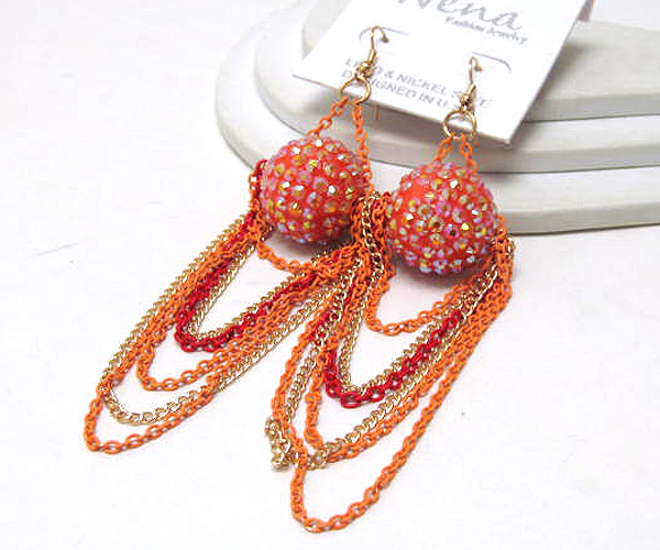 One crystal fire ball colorful fashion drop multi chain drop earring