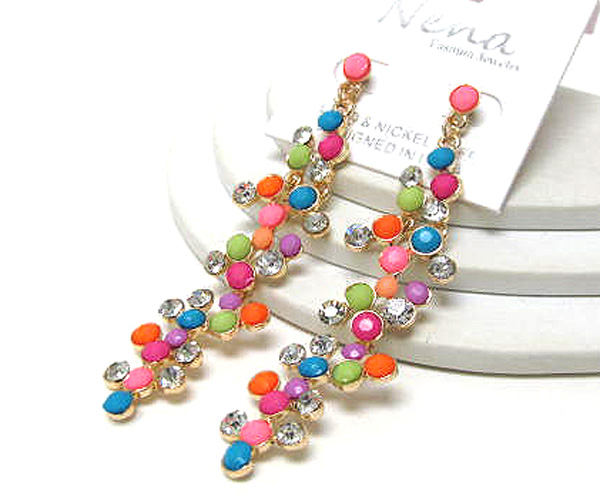 Multi crystal and acryl stone fashion colorful patern earring