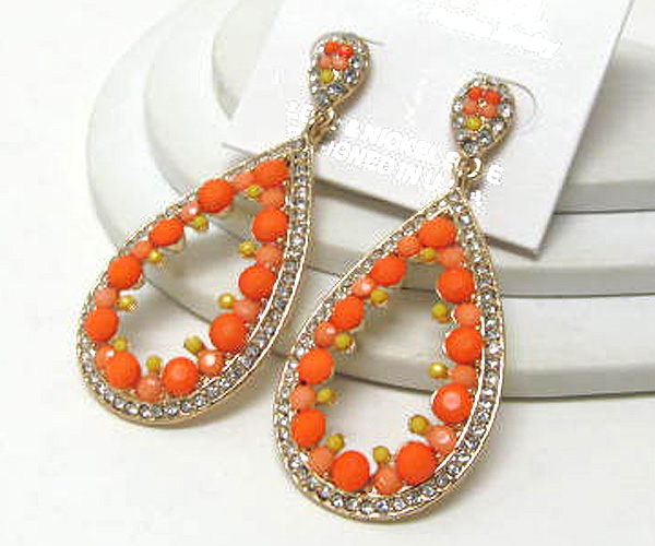 Multi fashion colorful crystal and acryl stone tear drop earring