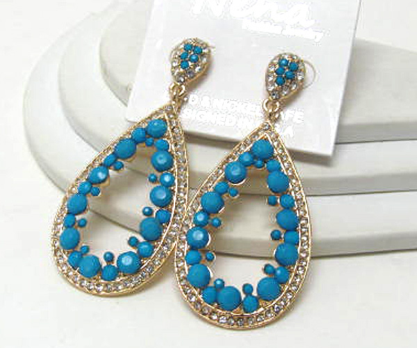 Multi fashion colorful crystal and acryl stone tear drop earring