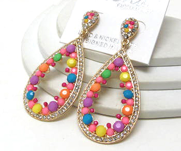 Multi fashion colorful crystal and acryl stone tear drop earring