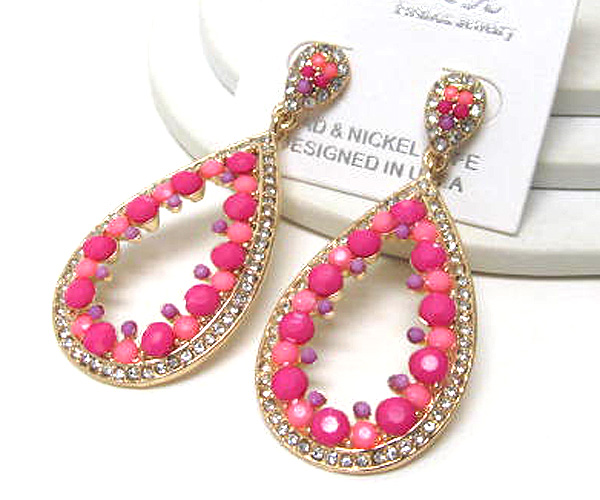 Multi fashion colorful crystal and acryl stone tear drop earring