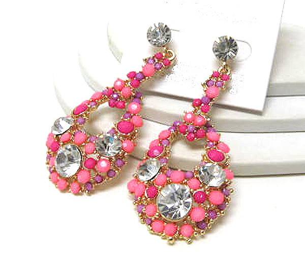 Multi fashion colorful  acryl stone and tree crystal oval drop fashion earring